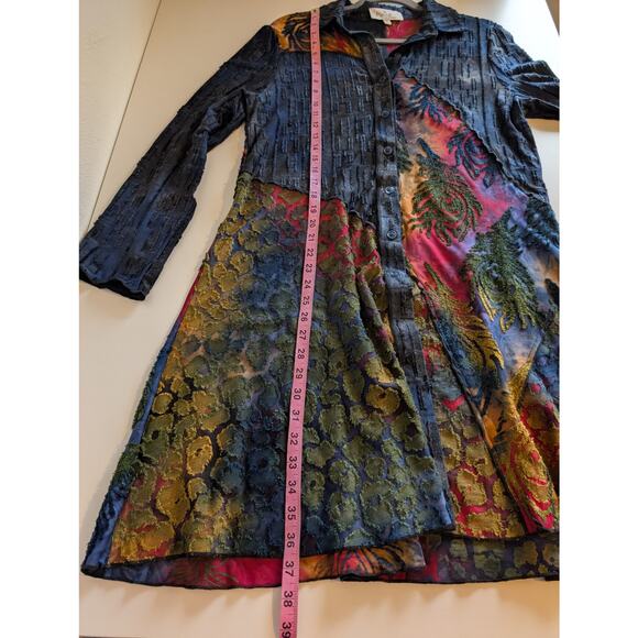 Palila Cardigan Embroidered Batik Tie Dye Velvet Boho Art to Wear Blue Size S - Picture 11 of 11